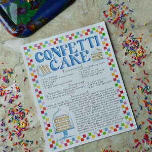 Watercolor Recipe Confetti Cake Art Print