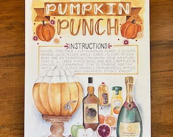 Watercolor Recipe Pumpkin Punch Art Print