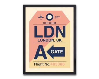 London Vintage Luggage Label Flight Tag Print