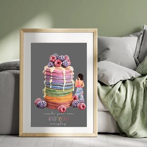 Raspberry Pancake Art Print, Breakfast Wall Art, Vintage Trendy Kitchen Decor, Retro Food Art Poster, Foodie Wall Art Print, Kitchen Art