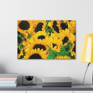 Sunflower Canvas Wall Art | Sun Flower Bright Yellow Grove Wall Decor Print | Living Room Bedroom Hallway Office Wall Decor