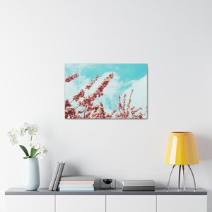 Pink Flower Canvas Wall Art | Flower Blue Sky Wall Decor Print | Living Room Bedroom Hallway Office Wall Decor