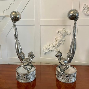 Unusual Pair of Antique Quality Art Deco Silver Plated Candlesticks