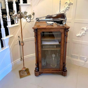 Quality Antique Victorian Inlaid Burr Walnut Music Cabinet