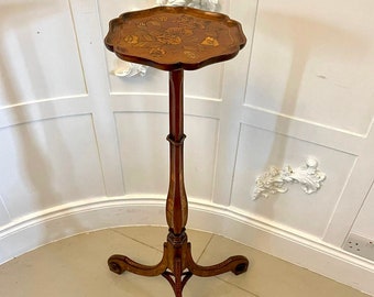 Antique George III Quality Walnut Floral Marquetry Inlaid Candle Stand