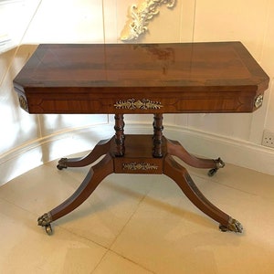 Fine Quality Antique Regency Figured Mahogany Card/Console Table with Gilded Brass Mounts