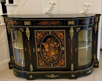 Outstanding Quality Antique Victorian Ebonised and Inlaid Floral Marquetry Credenza/Sideboard