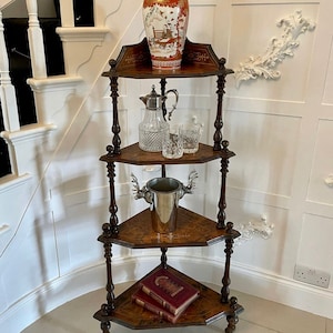 Quality Antique 19th Century Victorian Inlaid Walnut Four Tier Corner Whatnot