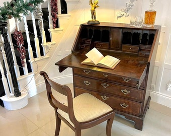 Fine Quality Antique George I Figured Walnut Bureau with Original Handles