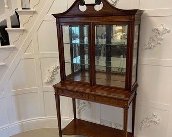 Outstanding Quality Antique Victorian Mahogany Inlaid Display Cabinet