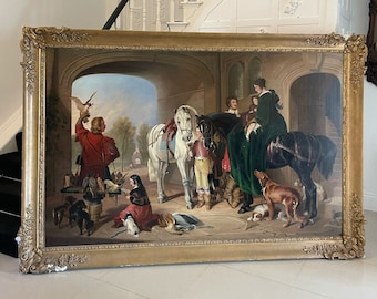 An Extra Large Oil on Canvas Painting Aft. Sir Edwin Henry Landseer, RA of Return from Hawking  177 X 263 X 12 cm
