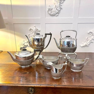 Unusual Antique Edwardian Quality Silver Plated 6 Piece Tea Set