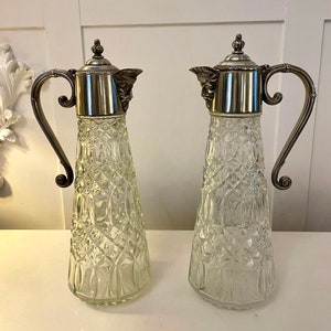Paar antike Edwardian Qualität versilbert und geschliffene Glas Claret Krüge