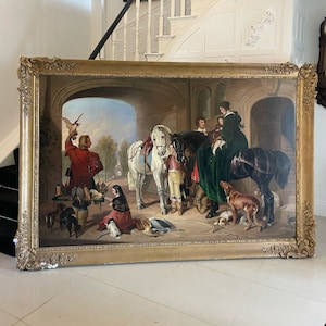 An Extra Large Oil on Canvas Painting Aft. Sir Edwin Henry Landseer, RA of Return from Hawking  177 X 263 X 12 cm
