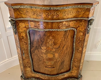 Outstanding Quality Antique Victorian Burr Walnut Inlaid Floral Marquetry Side Cabinet