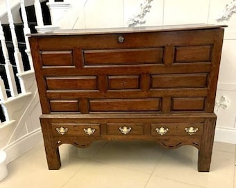 Large 18th Century Antique Quality Oak Coffer on Stand