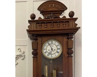 Antique Victorian Quality Carved Oak Vienna Wall Clock