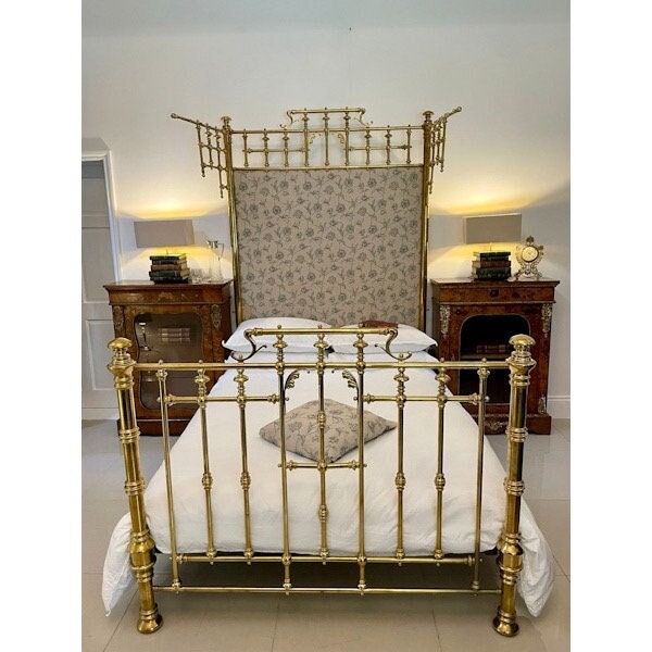 Magnificent Exhibition Quality Antique Victorian Gilded Solid Brass Half Tester Double Bed