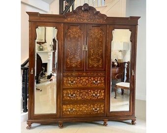 Outstanding Quality Large Antique Victorian Figured Walnut Floral Marquetry Inlaid Wardrobe