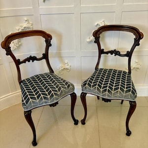 Pair of Antique Victorian Quality Carved Rosewood Side Chairs