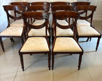 Antique English Regency Style Mahogany Dining Chairs Set of Ten