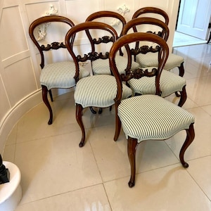 Set of 6 Antique Victorian Quality Carved Mahogany Balloon Back Dining Chairs