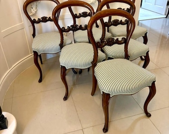 Set van 6 antieke Victoriaanse kwaliteit gesneden mahonie eetkamerstoelen met ballonachterkant