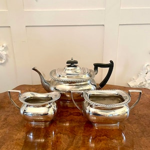 Antique Edwardian Three Piece Silver Plated Tea Set by Walker & Hall