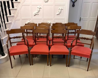 Antique Regency Set of 12 Mahogany Dining Chairs Including 2 Carvers