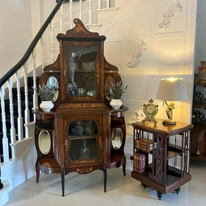 Antique Victorian Quality Marquetry Inlaid Mahogany Display Cabinet