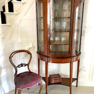 Fine Quality Antique Victorian Satinwood Display Cabinet with Original Painted Decoration