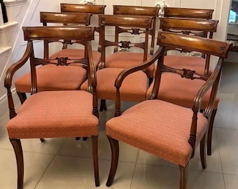Antique Mahogany Set of Eight Dining Chairs Including Two Carvers