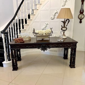 Large Antique Victorian Outstanding Quality Carved Mahogany Console Table in the Chinese Chippendale Manner