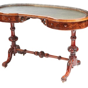 Fine Quality Antique 19th Century Burr Walnut Kidney Shaped Writing Desk Table