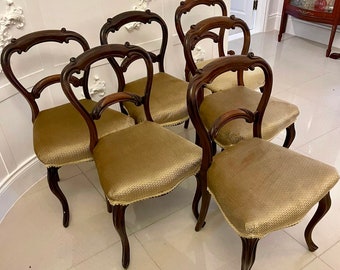 Set van 6 antieke Victoriaanse kwaliteit palissanderhouten eetkamerstoelen