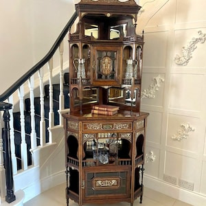 Outstanding Quality Antique Victorian Rosewood Inlaid Corner Cabinet by Maple & Co.