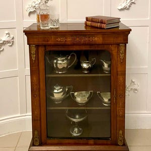 Antique Victorian Quality Figured Walnut Satinwood Inlaid Display Cabinet