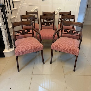 Outstanding Quality Set of 8 Antique Regency Mahogany Dining Chairs
