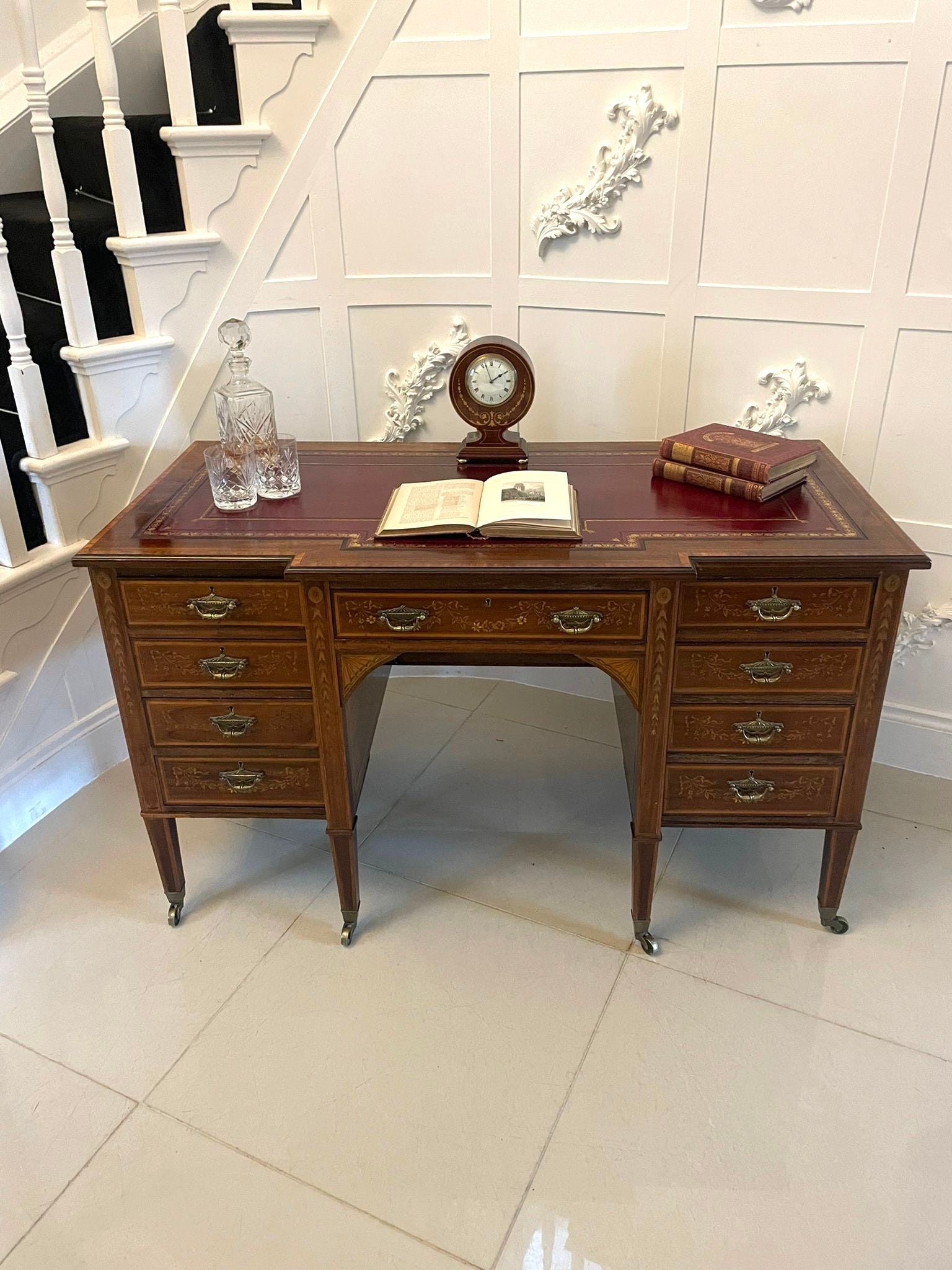 Outstanding Quality Antique Victorian Mahogany Inlaid Kneehole Desk by Edwards and Roberts Etsy