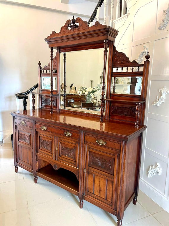 Antique Victorian Carved Walnut Mirror Back Sideboard - Etsy