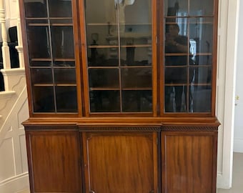 Antique Edwardian Mahogany Breakfront Bookcase Glazed Display Cabinet Library Cabinet