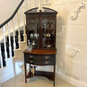 Antique Victorian Quality Carved Mahogany Display Cabinet
