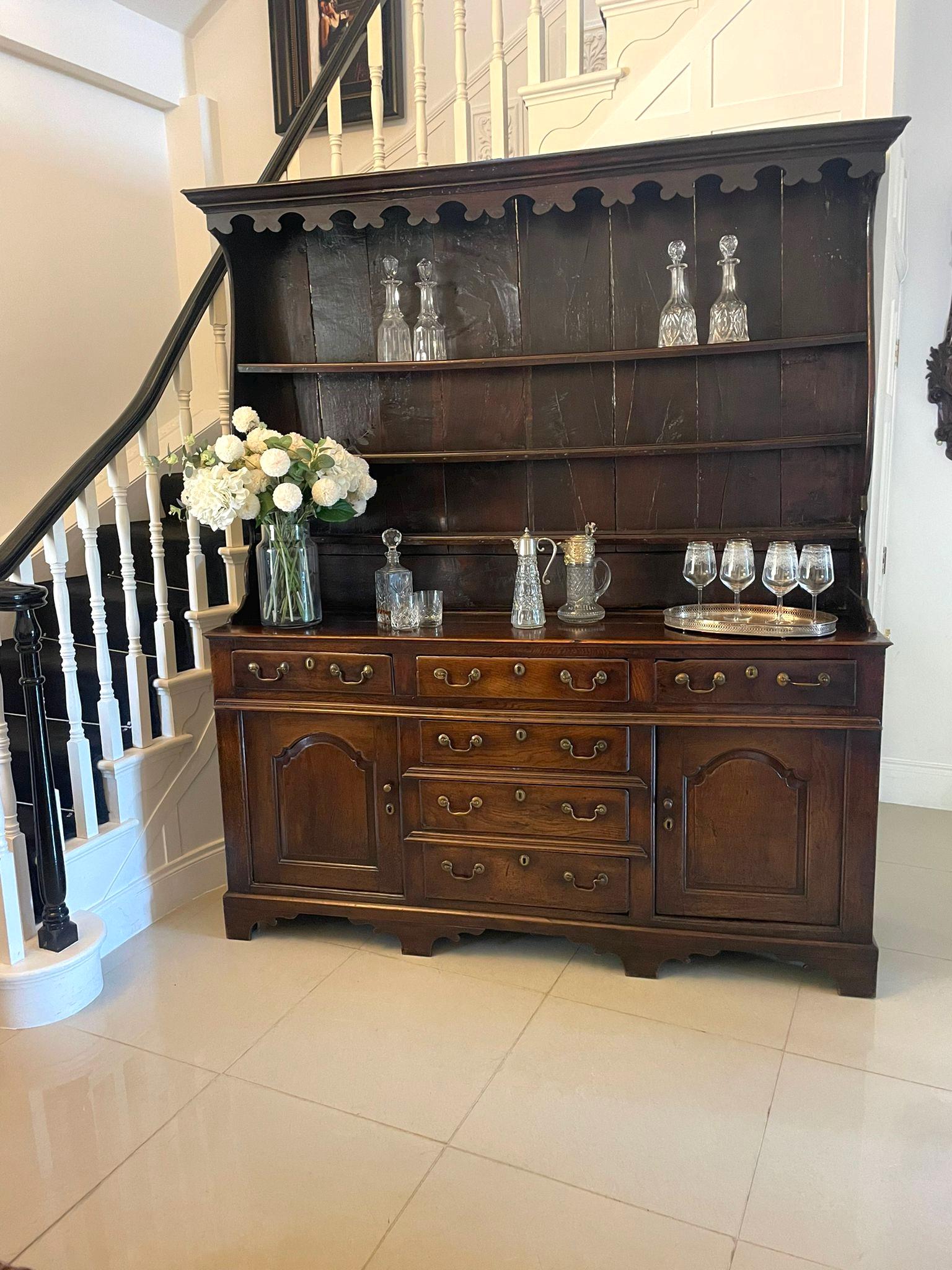 Antique George III Outstanding Oak Welsh Dresser and Plate Rack