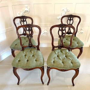 Fine Quality Antique Victorian Set of Four French Carved Walnut Side Chairs