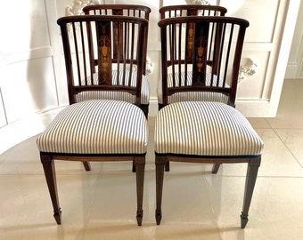 Set of 4 Antique Edwardian Quality Mahogany Inlaid Dining Chairs