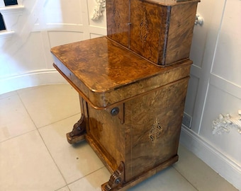 Antique Victorian Burr Walnut Davenport Desk Writing Table Stationery Cabinet
