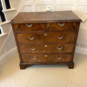 Outstanding Original George I Antique Quality Figured Walnut Chest of Drawers