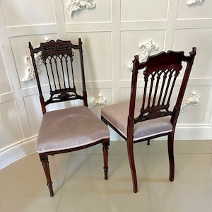 Fine Pair of Antique Victorian Carved Mahogany Side Chairs