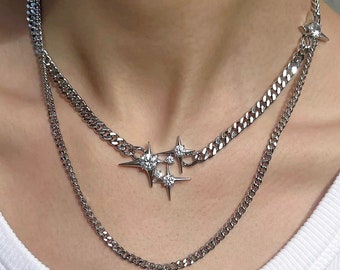 Trio star silver necklace y2k style