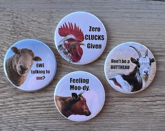 4 Funny Farm Refrigerator Magnets Chicken Cow Sheep Goat